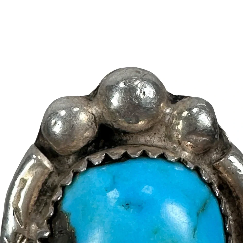 Vintage Navajo Sterling Silver Turquoise Stamped‎ Sunburst Statement Ring